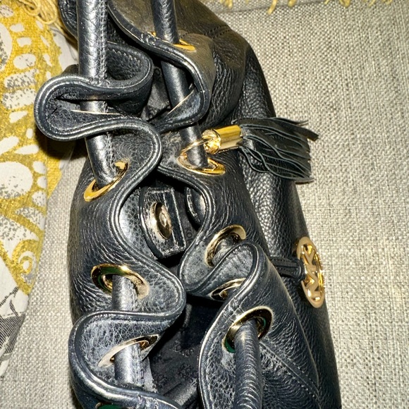 Michael Kors Black Leather Drawstring or Bucket Bag with gold hardware. - Picture 7 of 16